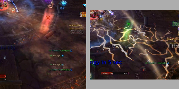 Arcing Smash: The 3-second warning (left) and damage effect (right)